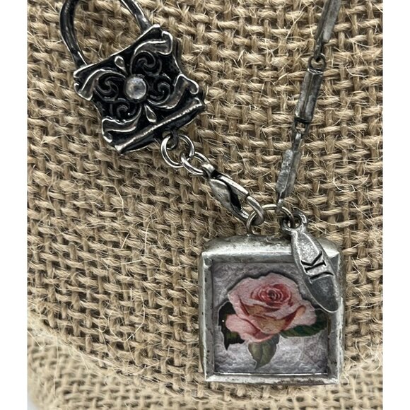 whimsical vintage Silver Pendant Necklace With Rose Design By Jewel Kade - Picture 2 of 10